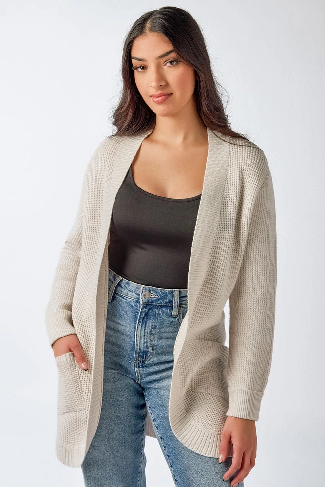 Long-Sleeve Open Cardigan with Pockets