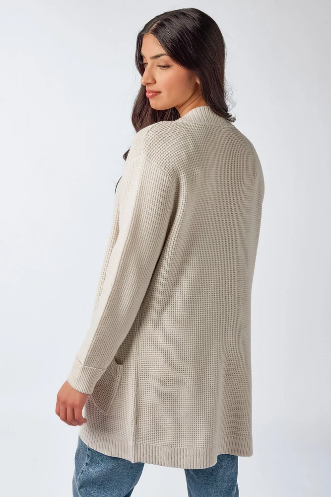 Long-Sleeve Open Cardigan with Pockets