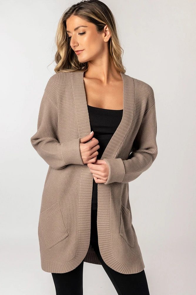 Long-Sleeve Open Cardigan with Pockets