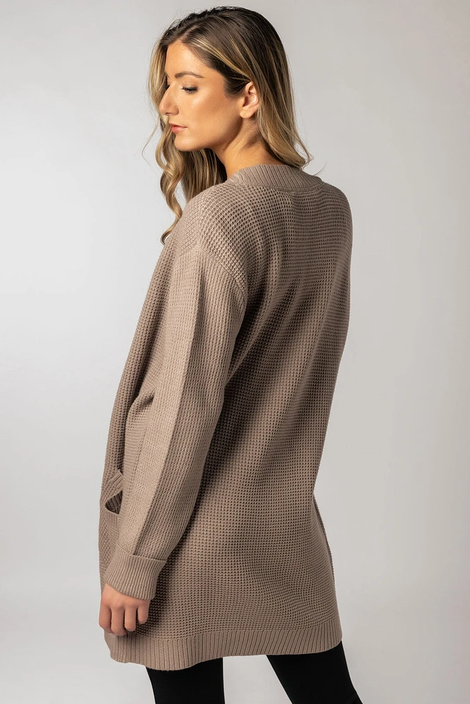 Long-Sleeve Open Cardigan with Pockets