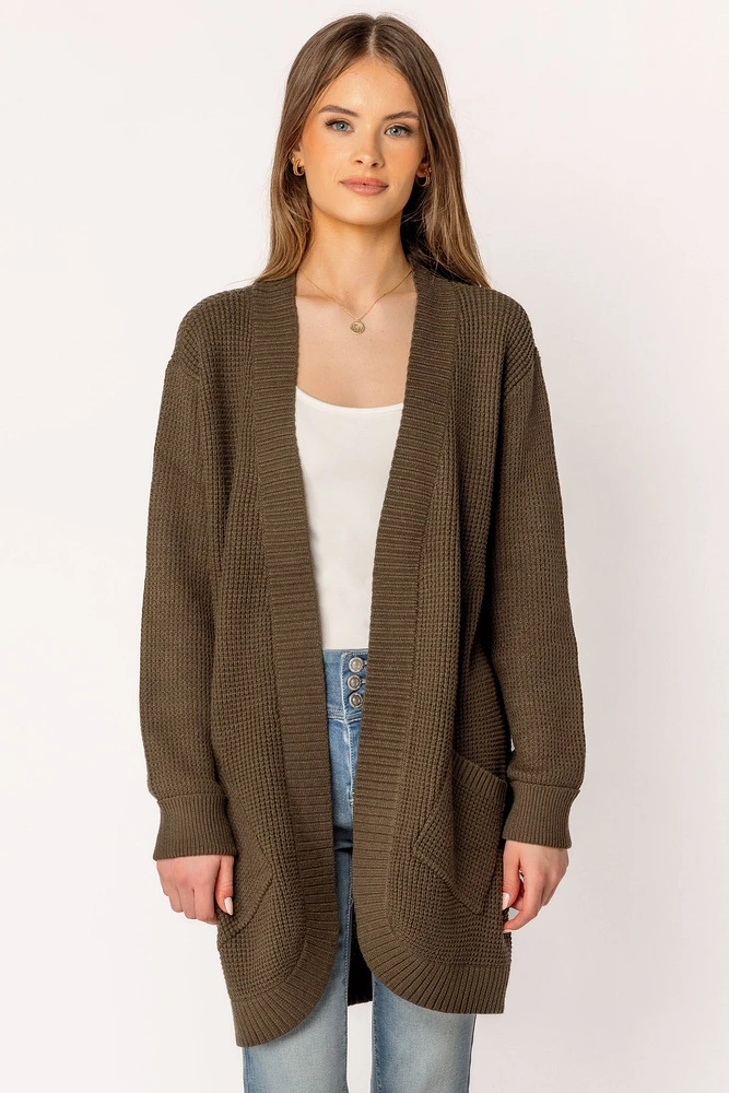 Long-Sleeve Open Cardigan with Pockets