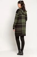 Plaid Hooded Cardigan Sweater