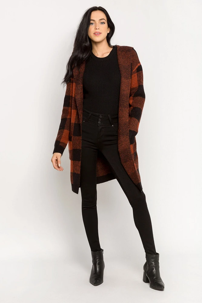 Buffalo Plaid Hooded Cardigan