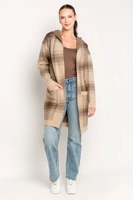 Plaid Hooded Cardigan