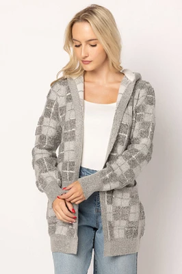 Plaid Cardigan with Sherpa Lined Hood