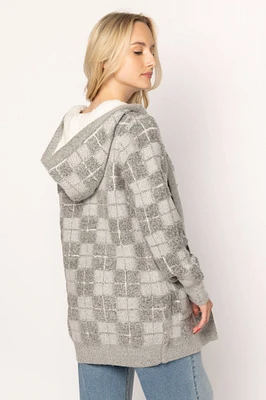 Plaid Cardigan with Sherpa Lined Hood