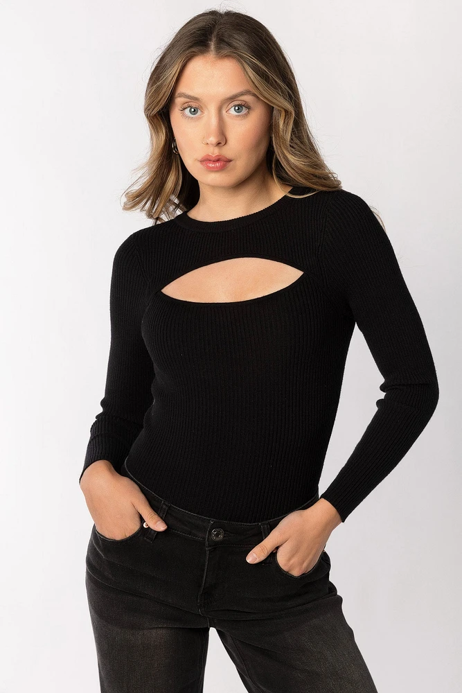 Ribbed Cutout Long sleeve Sweater