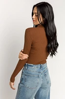 Diagonal Ribbed Mock-Neck Sweater