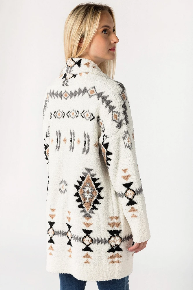 Geometric Plush Open Cardigan