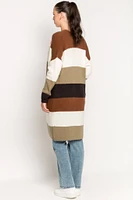 Stripe Long-Sleeve Open Cardigan with Pockets