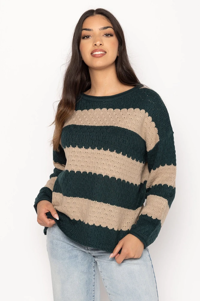 Stripe Knit Sweater with Balloon Sleeves