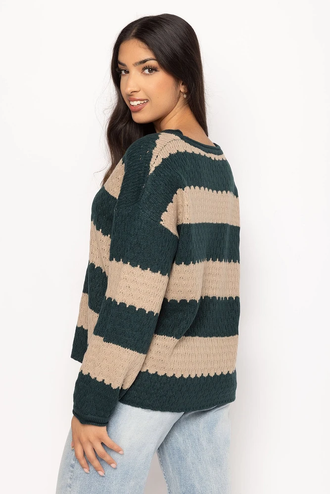 Stripe Knit Sweater with Balloon Sleeves