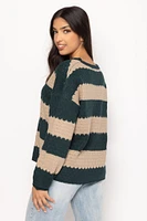 Stripe Knit Sweater with Balloon Sleeves