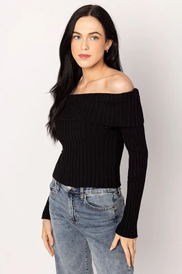 Off Shoulder Ribbed Sweater