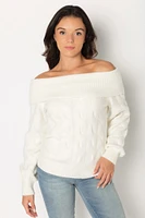 Cable Knit Off-Shoulder Sweater