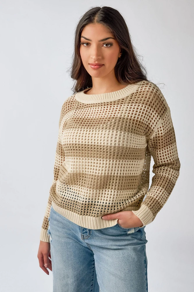 Open Knit Crewneck Sweater