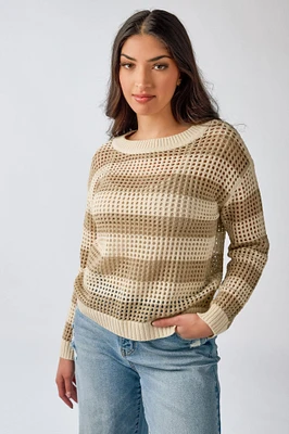 Open Knit Crewneck Sweater