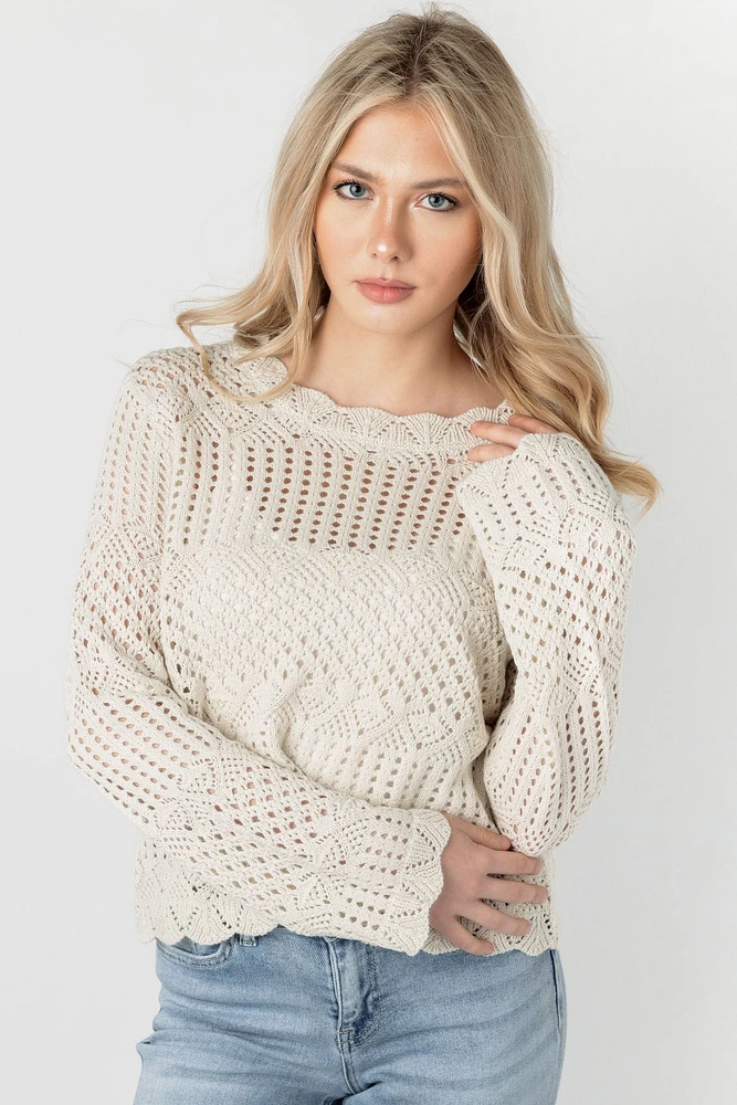 Crochet Knit Bell Sleeve Sweater