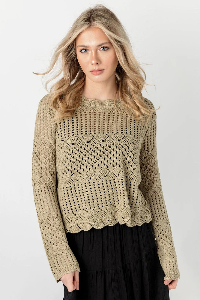 Crochet Knit Bell Sleeve Sweater