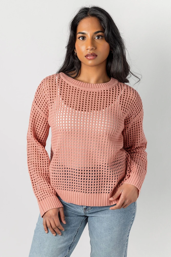 Breezy Style Crewneck Crochet Sweater