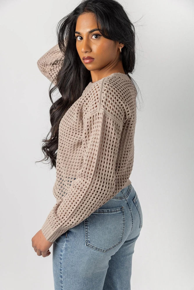 Breezy Style Crewneck Crochet Sweater