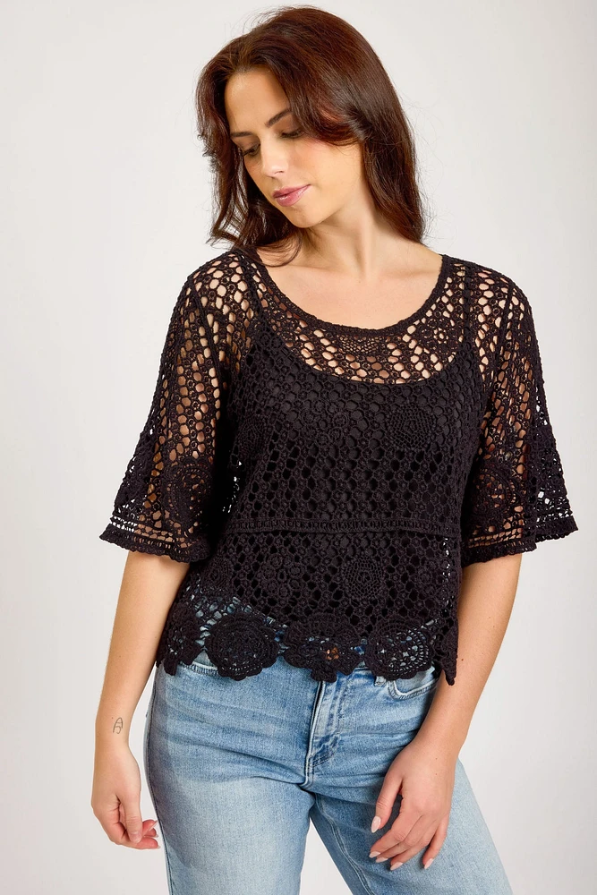 Short Sleeve Crochet Sweater