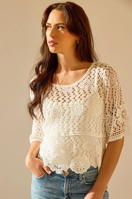 Short Sleeve Crochet Sweater