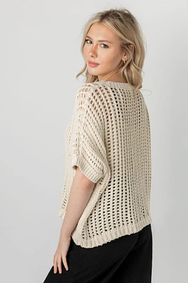 Oversized Openwork Short-Sleeve Sweater