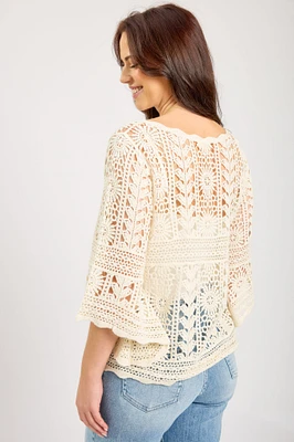 Crochet Bell-Sleeve Sweater