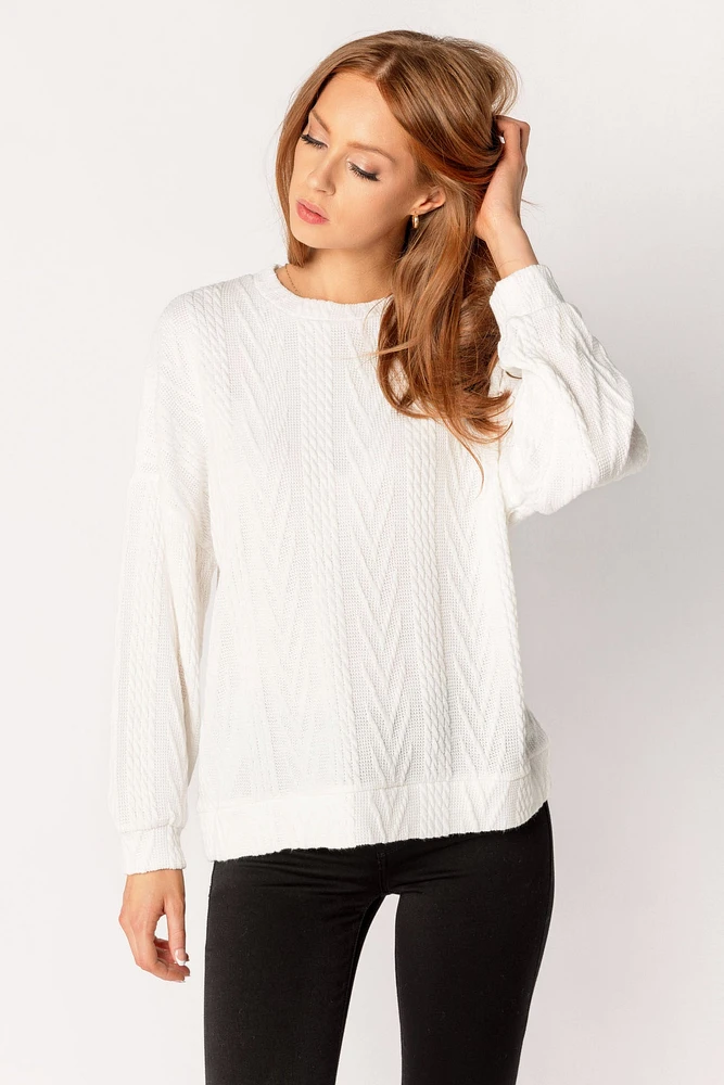 Cable Knit Balloon Sleeve Sweater