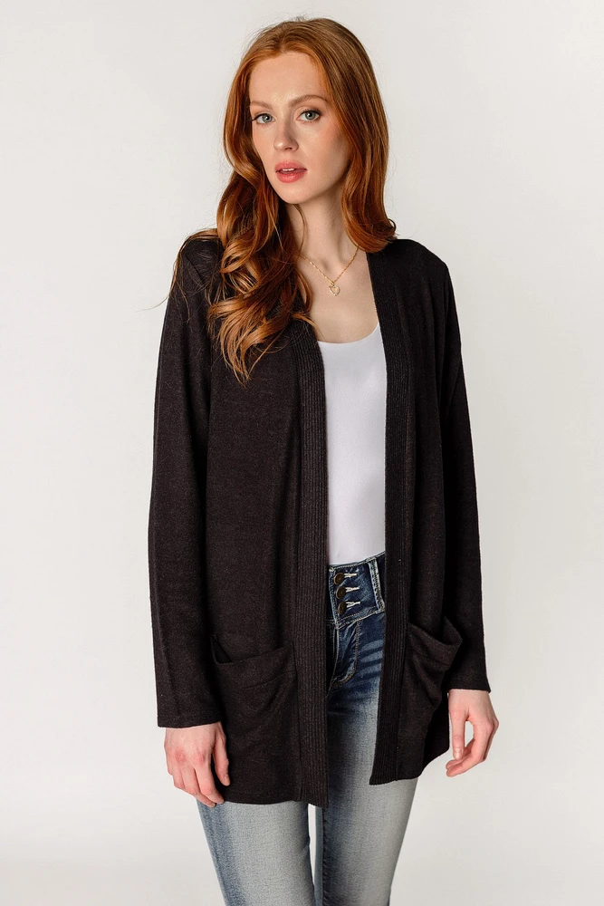 Supersoft Open Cardigan with Ribbed Trim