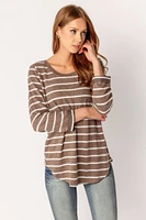 3/4 Sleeve Stripe Print Supersoft Scoopneck Sweater