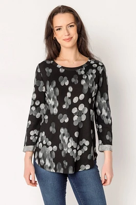 Polka Dot Print 3/4 Sleeve Supersoft Scoopneck Sweater