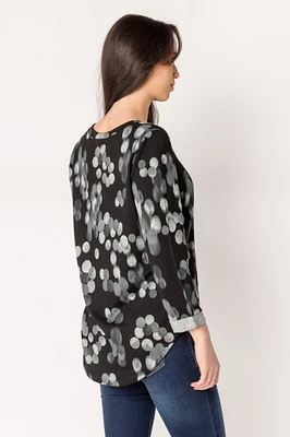 Polka Dot Print 3/4 Sleeve Supersoft Scoopneck Sweater