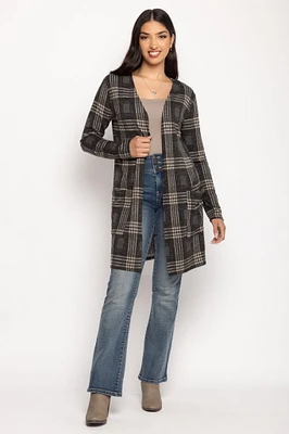 Plaid Open Cardigan