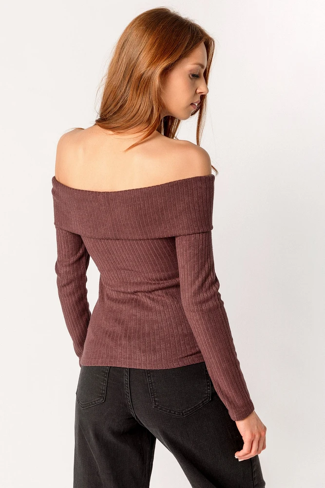 Ribbed Off-The-Shoulder Sweater