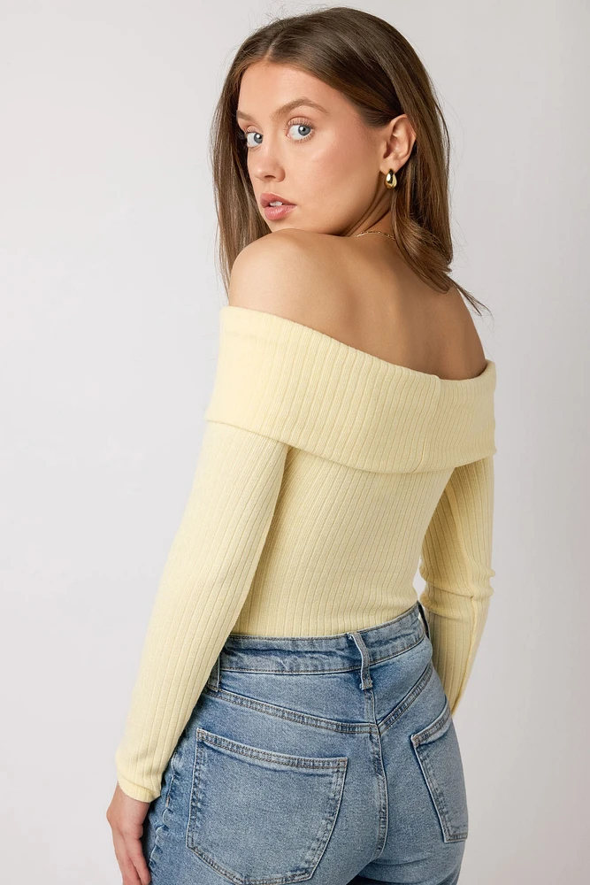 Ribbed Off-The-Shoulder Sweater