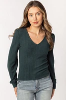 Cable Knit Balloon Sleeve V-neck Sweater