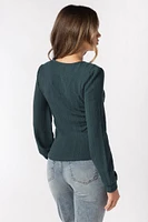 Cable Knit Balloon Sleeve V-neck Sweater