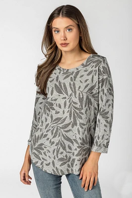 Melange Abstract Hacci Sweater with 3/4 Sleeves