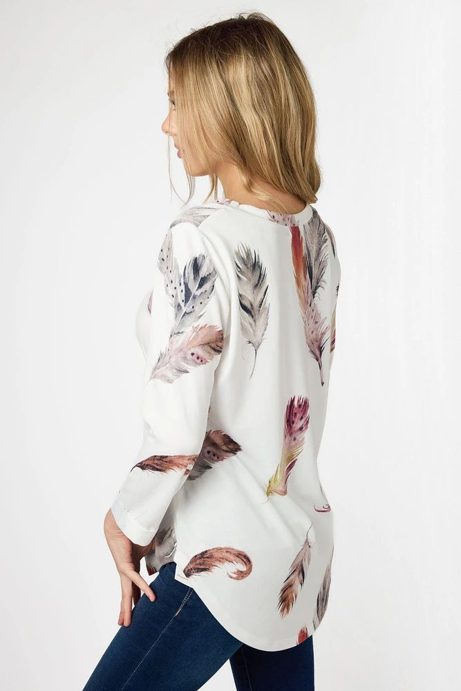 3/4-Sleeve Printed Sweater