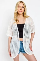 Crochet Knit Short-Sleeve Cocoon Cardigan