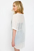Crochet Knit Short-Sleeve Cocoon Cardigan
