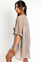 Crochet Knit Short-Sleeve Cocoon Cardigan