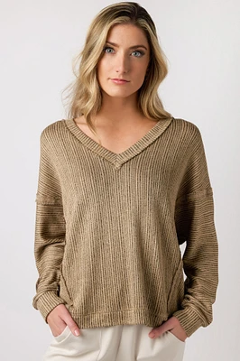 Oversized Ribbed V-Neck Sweater