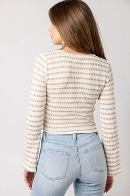 Striped Bell-Sleeve Crew-Neck Top