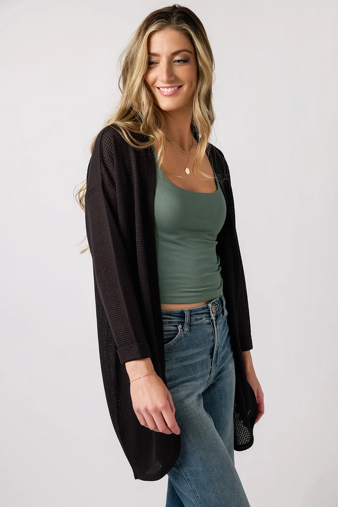 Lightweight 3/4 Sleeve Waffle Knit Cardigan