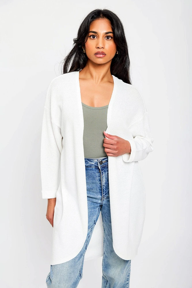 Lightweight 3/4 Sleeve Waffle Knit Cardigan