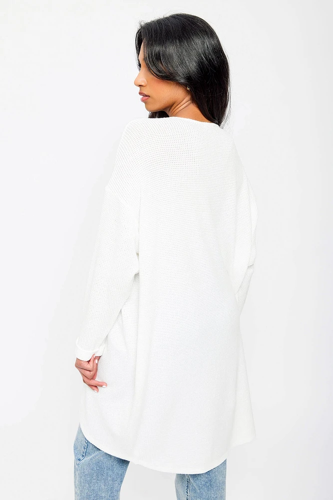 Lightweight 3/4 Sleeve Waffle Knit Cardigan