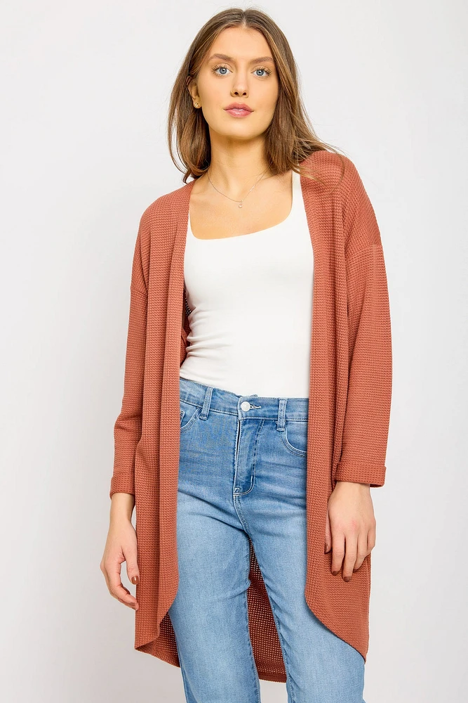 Lightweight 3/4 Sleeve Waffle Knit Cardigan